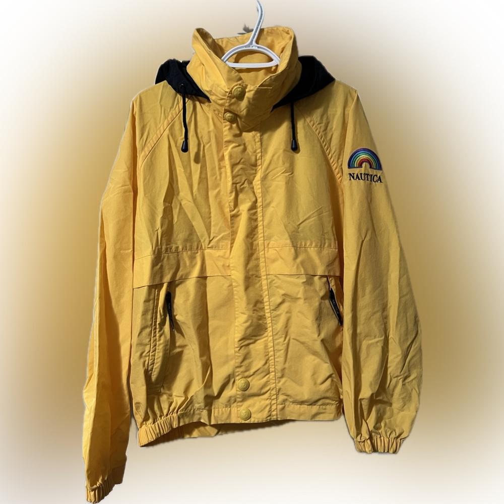 Vintage Nautica Yellow Raincoat with Rainbow Patch